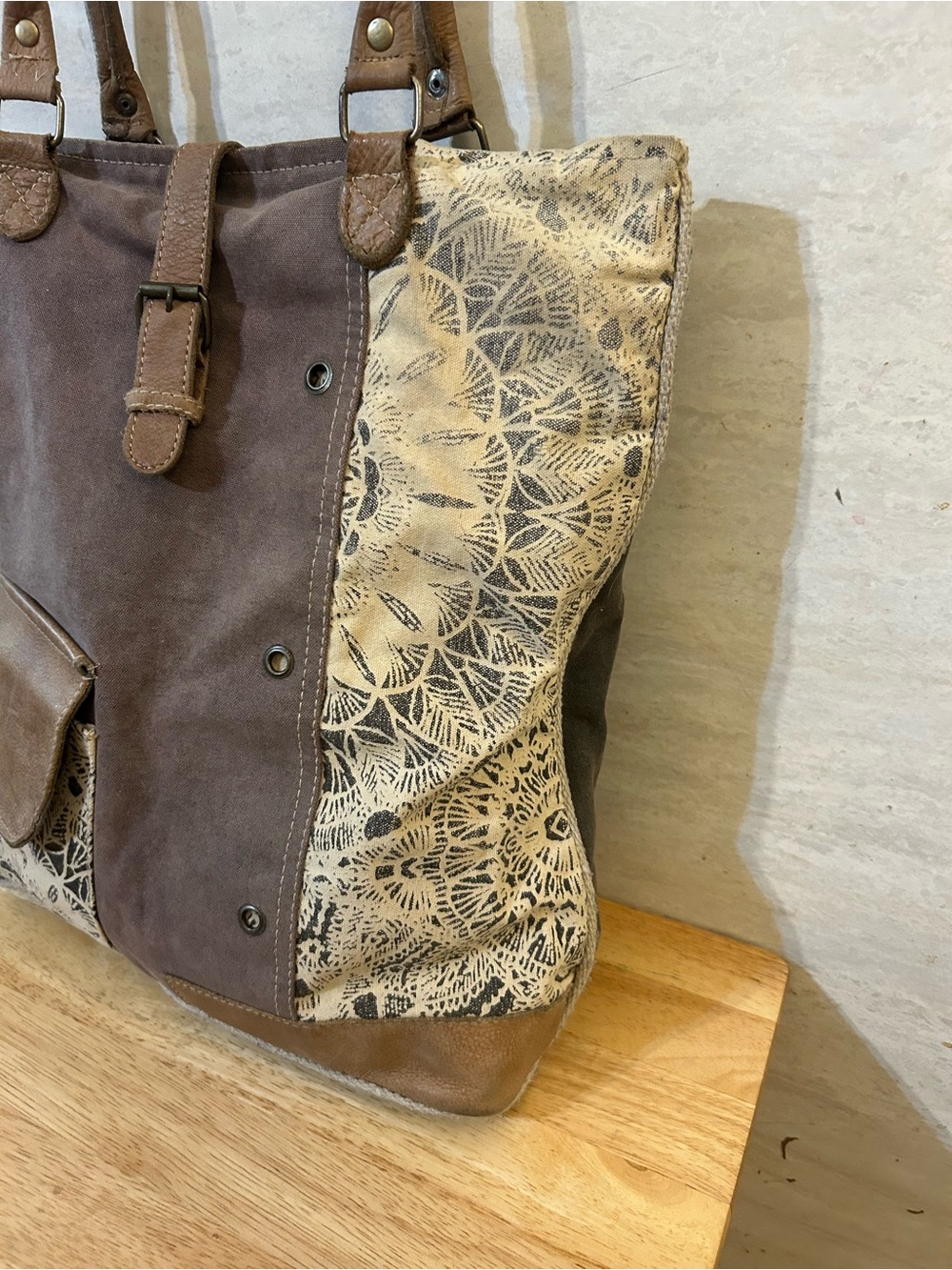 Myra Bag Upcycled Canvas and Leather Tote Bag - Picture 4 of 15